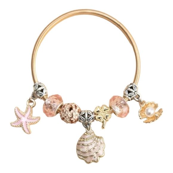 Conch & Starfish Charm Bangle Bracelet - Picture 2 of 8